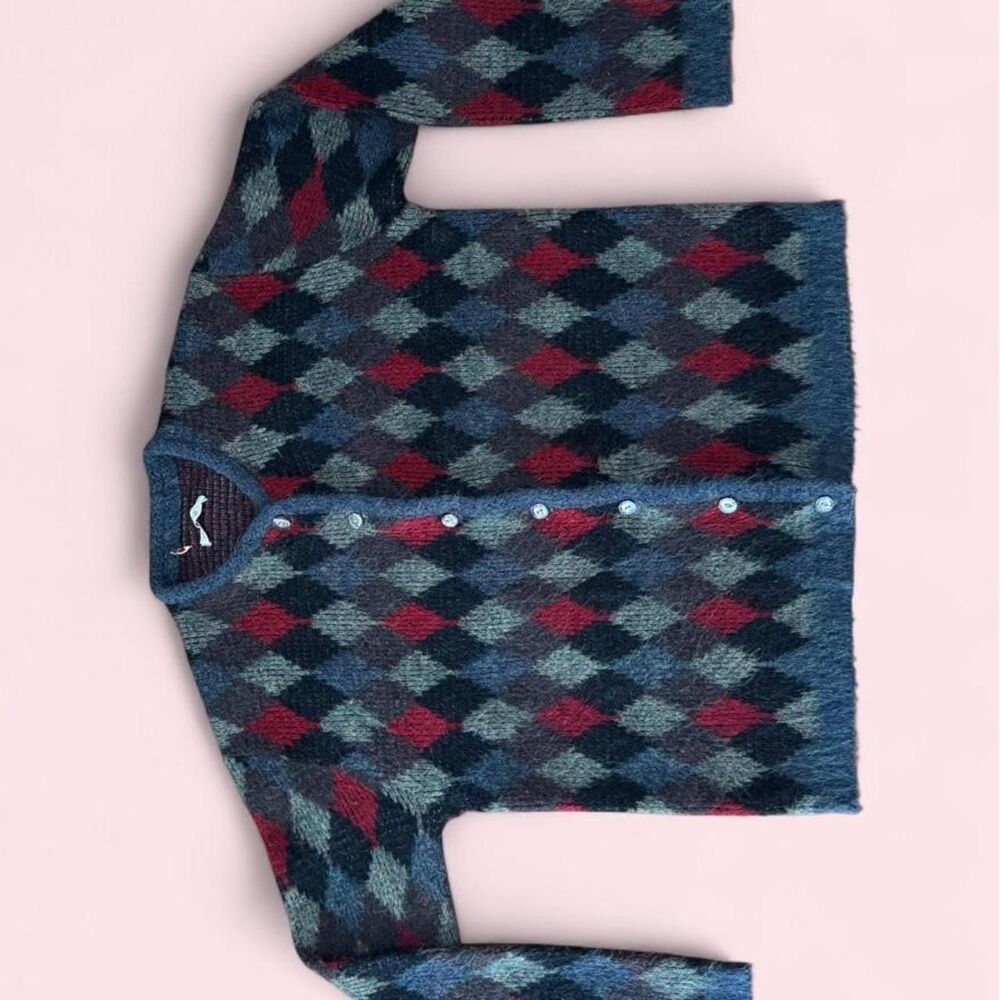 Vintage 60s/70s Fuzzy Argyle Cardigan - Shaggy Mohair Style